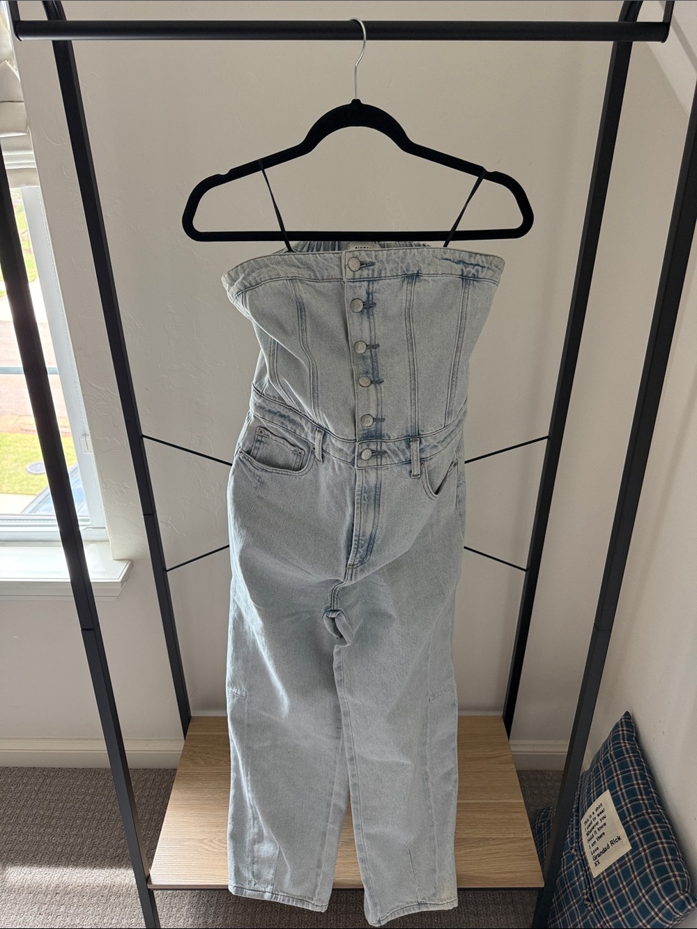 pistola Light Wash Strapless Denim Jumpsuit